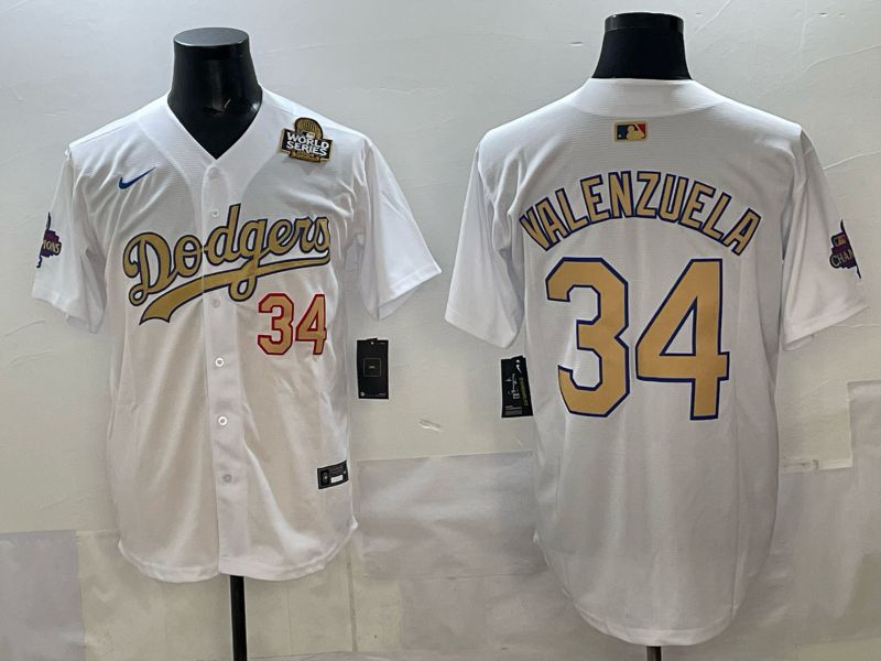 Men Los Angeles Dodgers #34 Valenzuela White Gold Game Nike 2025 MLB Jersey style 03